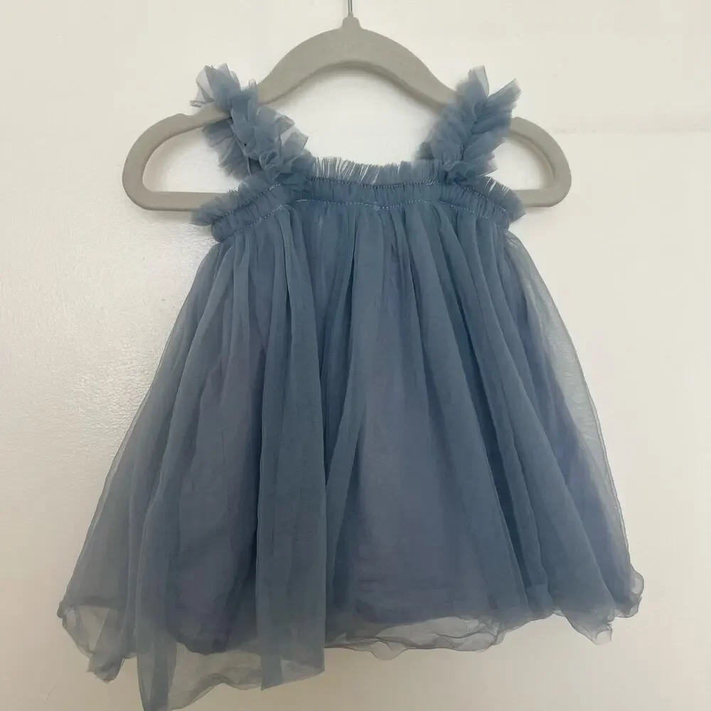 Blue Tulle Tutu Ruffle Baby Dress, Size 70 (6 Months) Wedding Birthday Occasion